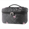 Picture of uekeboag Large Travel Quilted Makeup Bag for Women, Floral Cotton Cosmetic Bag, Coquette Aesthetic Floral Toiletry Organizer Bag(13Black Bow