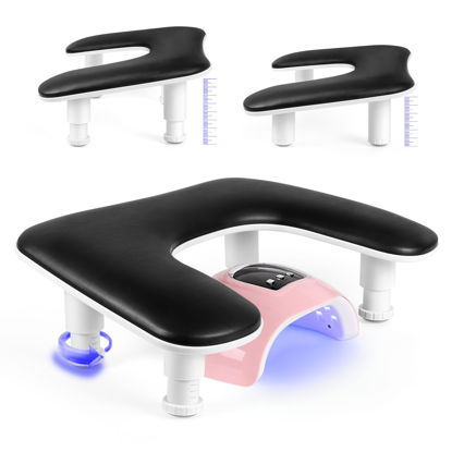 Picture of Manicure Arm Rest for Nails Tech: U-shaped Adjustable Nail Armrest - Black PU Leather Hand Stand Rest for Manicurists