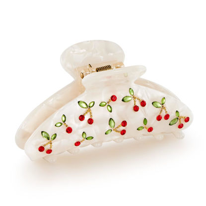 Picture of LILIE&WHITE Acrylic Hair Clips Claws For Women With The Rhinestone Pattern In Red Cherry Shape Hair Clip For Thick Hair Hair clips for styling sectioning 1PC