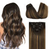 Picture of DOORES Clip in Hair Extensions Human Hair, 5pcs 80g Balayage Dark Brown to Chestnut Brown 20 Inch Hair Extensions Clip in Human Hair Straight