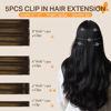 Picture of DOORES Clip in Hair Extensions Human Hair, 5pcs 80g Balayage Dark Brown to Chestnut Brown 20 Inch Hair Extensions Clip in Human Hair Straight