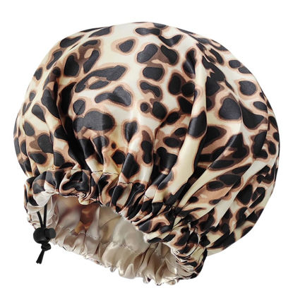 Picture of Satin Bonnet Silk Bonnet for Curly Hair Bonnet Braid Bonnet for Sleeping Bonnets for Women Large Double-Layer Adjustable(Leopard)