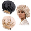 Picture of Satin Bonnet Silk Bonnet for Curly Hair Bonnet Braid Bonnet for Sleeping Bonnets for Women Large Double-Layer Adjustable(Black&Champagne)