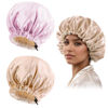 Picture of Satin Bonnet Silk Bonnet for Curly Hair Bonnet Braid Bonnet for Sleeping Bonnets for Women Large Double-Layer Adjustable(Champagne&Pink)