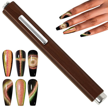 Picture of 3 In 1 Nail Magnet, Multifunctional Cat Eye Gel Nail Polish Magnet with Octagonal Mahogany Shell Protective Cover for Cat Eye Nail Art Design (Black Walnut)