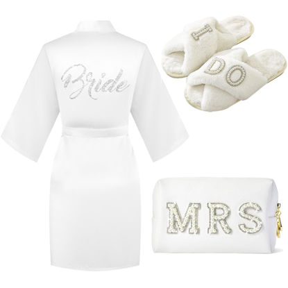 Picture of Tkifoda Bride to Be Gift Set, Bride Slippers, I Do Slippers, Bride Robe, Wedding Robe, Bride Makeup Bag, MRS Cosmetic Bag, Bride Gift, Bridal Shower Gifts for Her, Bachelorette Gifts for Bride