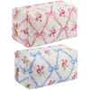 Picture of HHQQWZ Makeup Bag Travel Cosmetic Bag for Women Girls, Zipper Make Up Pouch, Floral Flowers Toiletry Organizer Makeup, Portable Storage Bag, Cosmetic Travel Cloth Bag (Pink Bowknot+Blue Bowknot)
