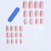 Picture of French Tip Press on Nails White Fake Nails Nude False Nails with Bow Charms Nail Gems Star Designs Glossy Pearl Rhinestones Glue on Nails Medium Length Nails Press on Acrylic Nails for Women 24Pcs