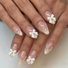 Picture of White French Tip Press on Nails Pointed Almond Shape French Pearl White Bow Fake Nails Design Tips Nail Nude Color Cute Bow Stick on Nails for Women Girls Manicure Daily Wear 24Pcs