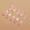 Picture of White French Tip Press on Nails Pointed Almond Shape French Pearl White Bow Fake Nails Design Tips Nail Nude Color Cute Bow Stick on Nails for Women Girls Manicure Daily Wear 24Pcs