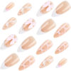 Picture of Almond Press on Nails Medium, 3D Pink Charms Bow Fake Nails French Tip Nails Press ons with Pearl Exquisite Design,Glue on Nails Glossy Acrylic Nails for Women Girls Manicure 24Pcs