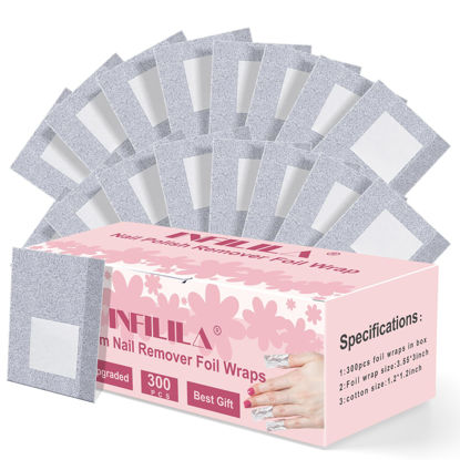 Picture of NXJ INFILILA Nail Foil - 300PCS Foil Nail Wraps Gel Nail Polish Remover Foil Wraps for Nails, Soak Off Gel Remover with Larger Cotton Pad for Removing Nail Polish at Home