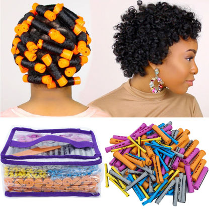 Picture of 100pcs Hair Curling Rods Set - Plastic Cold Wave Rollers for Natural, Long or Short Hair Styling - Women's DIY Hairdressing Tools in Orange, Purple, Gray, Blue, Yellow