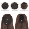 Picture of BARSDAR Dark Brown Ponytail Extension - 14 Inch Short Straight Drawstring Ponytail Extensions for Women, Synthetic Drawstring Clip in Pony Tails Hairpieces Fake Straight Ponytails - Darkest Brown
