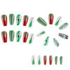 Picture of Sokfone Christmas Nails Press on Medium Fake Nails Ballerina False Nails Red Green Acrylic Nails With Glitter Stripe Christmas Tree Design X-mas Nail Full Cover Glossy Press On Nails for Women
