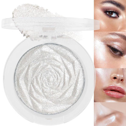Picture of evpct Pearl White Silver Face Highlighter Makeup, White Shimmer Glitter Diamond Sparkly Highlighters Makeup Eyeshadow Palette Powder for Face Body Cheek Skin, inner corner Eye Highlighter Makeup 01