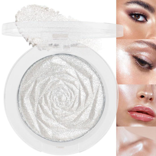 Picture of evpct Pearl White Silver Face Highlighter Makeup, White Shimmer Glitter Diamond Sparkly Highlighters Makeup Eyeshadow Palette Powder for Face Body Cheek Skin, inner corner Eye Highlighter Makeup 01