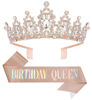 Picture of Papoopy Birthday Tiara Crown with Sash for Women, Headband Hair Accessories for Wedding Party Costume Rose