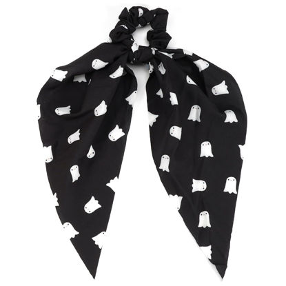 Picture of Halloween Hair Ties for Women Girls Soft Fall Ghosts Hair Scrunchies Spooky Black White Hair Tie Ribbon Hair Bows Ponytail Holder Hair Accessories