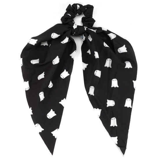Picture of Halloween Hair Ties for Women Girls Soft Fall Ghosts Hair Scrunchies Spooky Black White Hair Tie Ribbon Hair Bows Ponytail Holder Hair Accessories