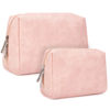 Picture of 2 Pack Vegan Leather Makeup Bag Zipper Pouch Travel Cosmetic Organizer for Women (Large (Pack of 2), Orange Pink)