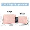 Picture of 2 Pack Vegan Leather Makeup Bag Zipper Pouch Travel Cosmetic Organizer for Women (Large (Pack of 2), Orange Pink)