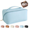 Picture of MINGRI Large Capacity Travel Cosmetic Bag for Women,Makeup Bag Travelling PU Leather Cosmetic Bag Waterproof,Multifunctional Storage Travel Toiletry Bag Skincare Bag (Blue)