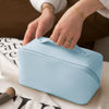 Picture of MINGRI Large Capacity Travel Cosmetic Bag for Women,Makeup Bag Travelling PU Leather Cosmetic Bag Waterproof,Multifunctional Storage Travel Toiletry Bag Skincare Bag (Blue)