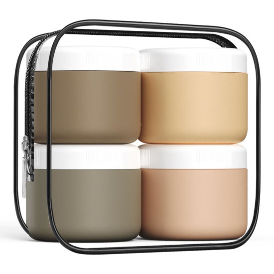 Picture of Kuangre Travel Containers for Toiletries, Silicone Cream Jars BPA Free, TSA Approved 3oz Travel Size Containers, Leak-proof Travel Essentials with Lid for Cosmetic Face Hand Body Cream (4 Pack)