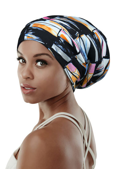 Picture of Elegant Caps for Frizzy Hair Black Women Beanie Picnic Turbans Slouchy Bonnets