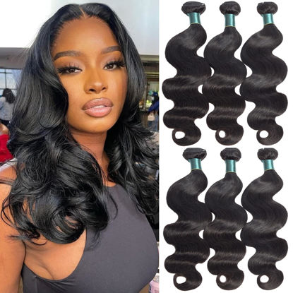 Picture of Superfect Human Hair Bundles 16 18 20 Inch Body Wave Bundles Human Hair 12A 100% Unprocessed Brazilian Virgin Hair Weave 3 Bundles Deals Human Hair Natural Black Color (16 18 20, Body Wave 3 Bundles)