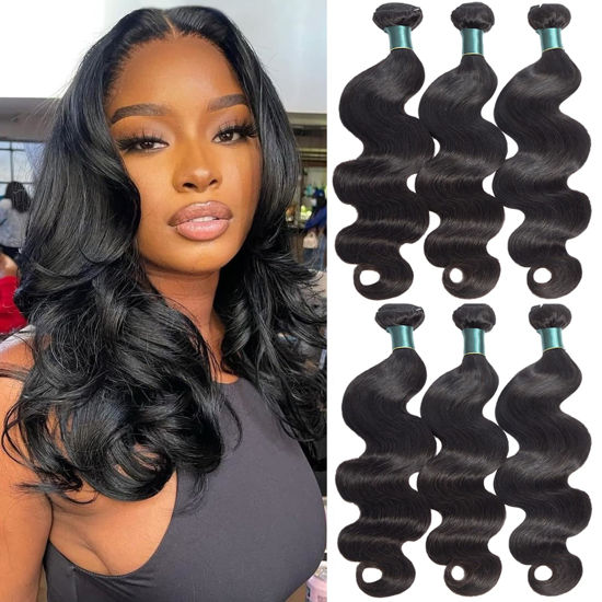 Picture of Superfect Human Hair Bundles 16 18 20 Inch Body Wave Bundles Human Hair 12A 100% Unprocessed Brazilian Virgin Hair Weave 3 Bundles Deals Human Hair Natural Black Color (16 18 20, Body Wave 3 Bundles)