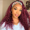 Picture of XSY 99J Burgundy Headband Wig Human Hair Deep Wave 16 Inch Wig Glueless Headband Wig Deep Wave None Lace Front Wigs Human Hair for Black Women 150% Density Wig Curly Hair