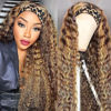 Picture of XSY Headband Wig Human Hair Ombre Highlight Curly Human Hair Wig Headband Wigs for Black Women None Lace Front Wigs 150% Density 4/27 Highglight Wig (26 Inch)