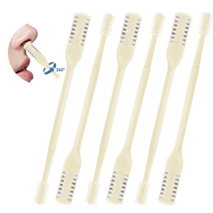 Picture of ZKENIRD 6 Pcs 2-in-1 Nasal Hair Cutter, Upgrade Double Sided Nose Hair Knife, 360° Nostril Hair Remover Tool, Nose Hair Trimmer for Men, Nasal Hair Cutter for Men Women, Soft Cleaning Brush (Cream)