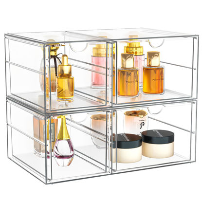 Picture of YFXCVSL Acrylic Bathroom Makeup Organizer with 4 Drawers, Desk Organizers, Clear Desk Accessories, Dustproof Drawer Storage for Make Up, Jewelry, Pen, Stationary