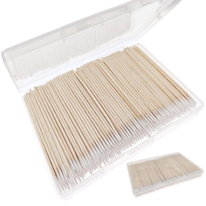 Picture of RIKWOG 800pcs Pointed Cotton Swabs, 4 inch Precision Microblading Cotton Swab Cotton Sticks Applicator for Eyebrow Tattoo Beauty Make-up Nail Clean, Wood Handle Pointed Tip Head