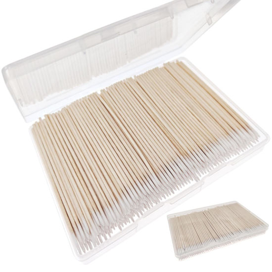 Picture of RIKWOG 800pcs Pointed Cotton Swabs, 4 inch Precision Microblading Cotton Swab Cotton Sticks Applicator for Eyebrow Tattoo Beauty Make-up Nail Clean, Wood Handle Pointed Tip Head