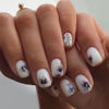 Picture of Square Press on Nails Short Cute White Nails Acrylic False Nails with Purple Flower Designs Artificial Fake Nails Reusable Glue on Nails for Women and Girls