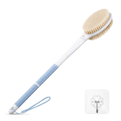 Picture of Back Scrubber Body Shower Brush: Anti Slip Long Handle Bath Brush with Stiff and Soft Bristles - Showering Exfoliator for Women, Men, Elderly (Blue)