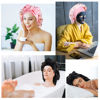Picture of Arqumi Pack of 2 Satin Sleeping Bonnet, Large Satin Sleep Bonnet, Long Strap, Adjustable Sleep Cap Hair Bonnet with Butterfly Pattern, Black+Pink