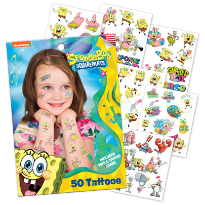 Picture of Savvi - 50 SpongeBob Temporary Tattoos: Skin-Safe Ink, Great for Birthday Parties, Gifts for Boys and Girls Ages 4-12+, Made in the USA [6 sheets, 50 count]