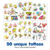 Picture of Savvi - 50 SpongeBob Temporary Tattoos: Skin-Safe Ink, Great for Birthday Parties, Gifts for Boys and Girls Ages 4-12+, Made in the USA [6 sheets, 50 count]