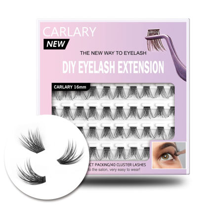Picture of CarLary Lash Clusters, DIY Eyelash Extension, 40 Clusters Reusable Individual Lash Clusters, 3D Effect Wispy C Curl False Eyelashes for Home Eyelash Extensions (16mm)