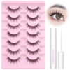 Picture of wiwoseo Wispy Lashes Natural Look Eyelashes with Glue Short Lashes Anime Eyelashes Cat Eye Lashes Kit Strip Lashes Extension C Curl False Eyelashes 7 Pairs Natural Eyelashes