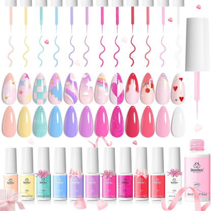Picture of beetles 12 Colors Nail Art Liner, Pink Red Glitter Pastel Gel Nail Polish Nails Soak Off Uv Gel Nail Art Blue White Yellow Nail Art Manicure Gift for Women
