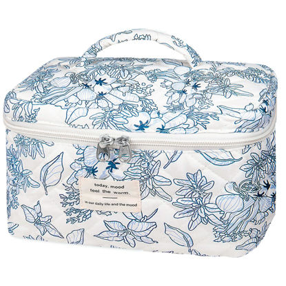 Picture of Large Makeup Bag, Cute Cosmetic Bag for Women Girls, Floral Coquette Aesthetic Toiletry Bag, Travel Make Up Organizer Bag (Navy Blue)
