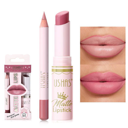 Picture of USHAS Lipstick and Lip Liner Combo Set 2 in 1 Waterproof Lipstick for Women Lip liner Set Long Lasting Lipstick, Matte Lipstick Pen with Lip Liner Set Makeup Kits (S11, Pack of 1)