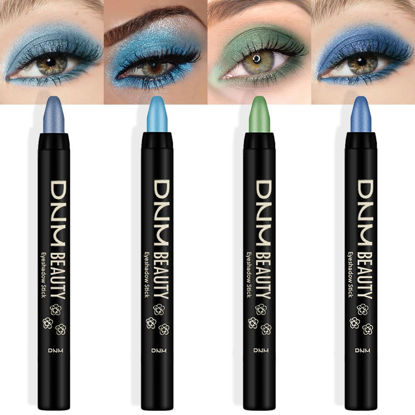 Picture of Kaely 4Pcs Cream Eyeshadow Stick Set for Eyes,Sky Blue Dazzling Blue Greenish Cyan Royal Blue,Eye Brightener Shimmer Makeup,Waterproof Eye Shadow Highlighter Crayon Pencil,sombras en crema para ojos
