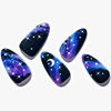 Picture of GLAMERMAID Fall Black Press on Nails Medium Almond, Dull Blue Ombre Short Fake Nails Acrylic False Nail Kits Galaxy Star Design, Matte Stick Glue on Nails Sets, Oval Gel Nails Reusable for Women